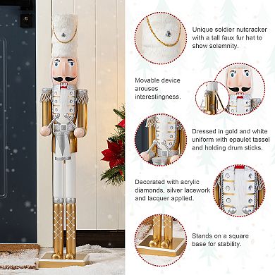 Glitzhome 35.75"H Dressed Soldier Nutcracker Decor, Wooden Christmas Porch Decor, Gold