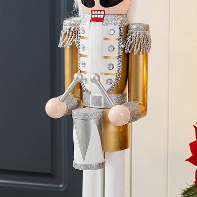 Glitzhome 35.75"H Dressed Soldier Nutcracker Decor, Wooden Christmas Porch Decor, Gold