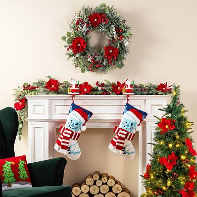 Glitzhome 21"L Hooked Stocking, Christmas Yeti Hanging Wall Decor