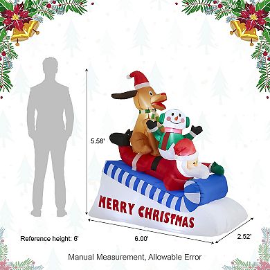 Glitzhome 6FT Christmas Decoration, Lighted Inflatable Skiing Santa, Snowman and Dog