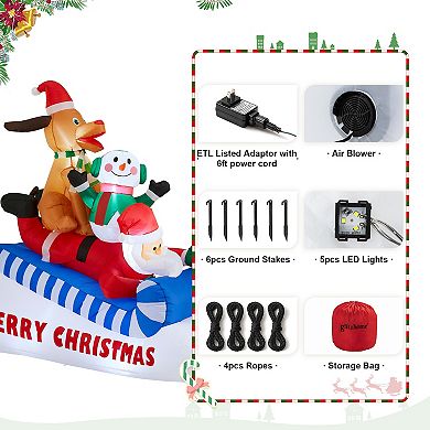 Glitzhome 6FT Christmas Decoration, Lighted Inflatable Skiing Santa, Snowman and Dog