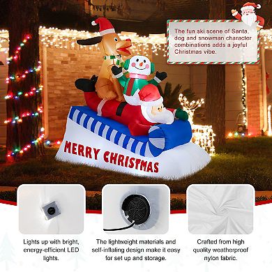 Glitzhome 6FT Christmas Decoration, Lighted Inflatable Skiing Santa, Snowman and Dog