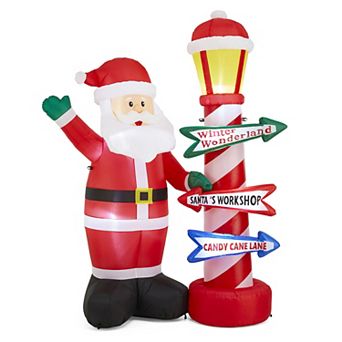 Glitzhome 7FT Christmas Decor, Lighted Inflatable Santa with Lamp Post Sign Decor