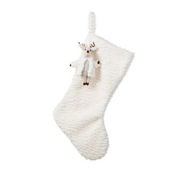 Glitzhome 21"L White Plush Christmas Stocking, Hanging Wall Decor with Reindeer Ornament