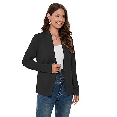 Women's Long Sleeve Blazer Casual Open Front Cardigan Shrugs Ruched Sleeve Office Blazer Jacket