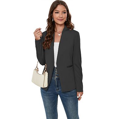 Women's Long Sleeve Blazer Casual Open Front Cardigan Shrugs Ruched Sleeve Office Blazer Jacket