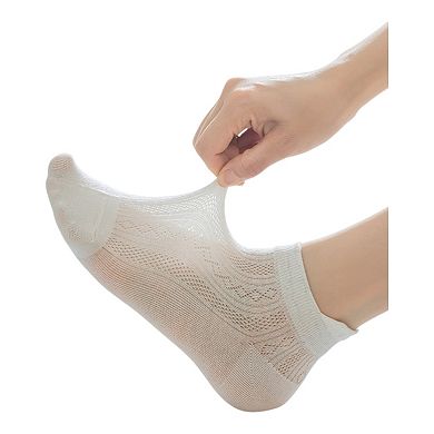 4 Pairs Women Low-Cut Lace Knit Ankle Socks Soft Stretch Cotton Mesh Design Breathable Lightweight