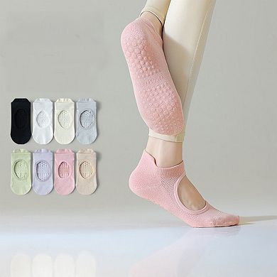 4 Pairs Women's Non-Slip Yoga Socks Soft Cotton Grip Sole Low-Cut Design with Arch Ventilation