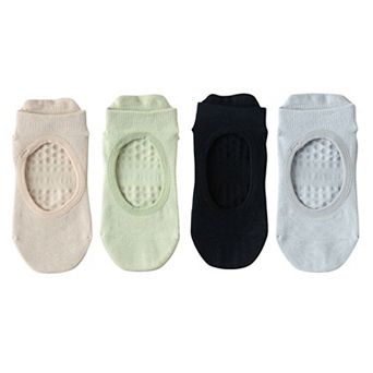4 Pairs Women's Non-Slip Yoga Socks Soft Cotton Grip Sole Low-Cut Design with Arch Ventilation