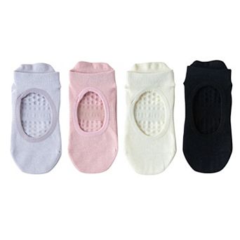 4 Pairs Women's Non-Slip Yoga Socks Soft Cotton Grip Sole Low-Cut Design with Arch Ventilation