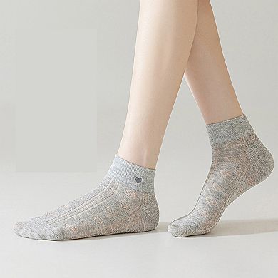 4 Pairs Women's Heart Pattern Breathable Short Crew Socks Soft Stretch Knit Design