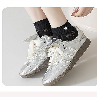 4 Pairs Women's Heart Pattern Breathable Short Crew Socks Soft Stretch Knit Design