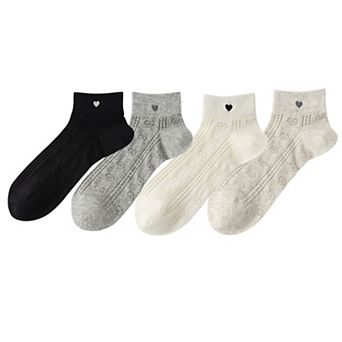 4 Pairs Women's Heart Pattern Breathable Short Crew Socks Soft Stretch Knit Design