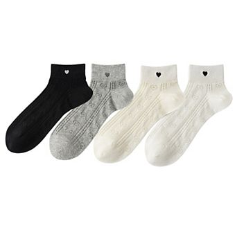 4 Pairs Women's Heart Pattern Breathable Short Crew Socks Soft Stretch Knit Design