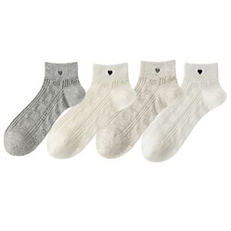 4 Pairs Women's Heart Pattern Breathable Short Crew Socks Soft Stretch Knit Design