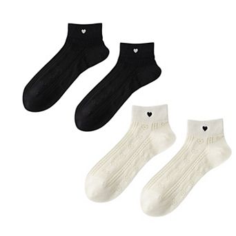 4 Pairs Women's Heart Pattern Breathable Short Crew Socks Soft Stretch Knit Design