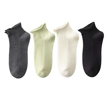 4 Pairs Women's Ultra-Thin Ribbed Ankle Socks Soft Stretch Breathable Design