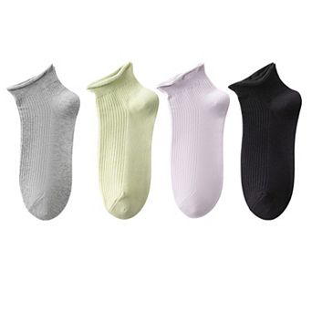 4 Pairs Women's Ultra-Thin Ribbed Ankle Socks Soft Stretch Breathable Design