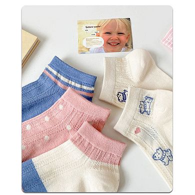 4 Pairs Women's Low-Cut Mesh Knit Cotton Socks Cute Pattern Breathable Stretch