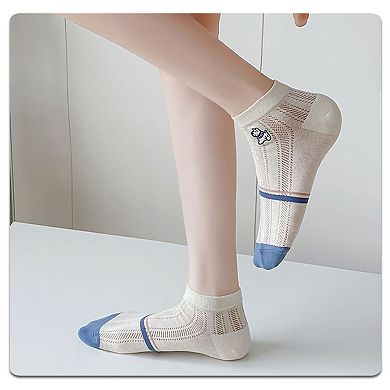 4 Pairs Women's Low-Cut Mesh Knit Cotton Socks Cute Pattern Breathable Stretch