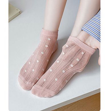 4 Pairs Women's Low-Cut Mesh Knit Cotton Socks Cute Pattern Breathable Stretch