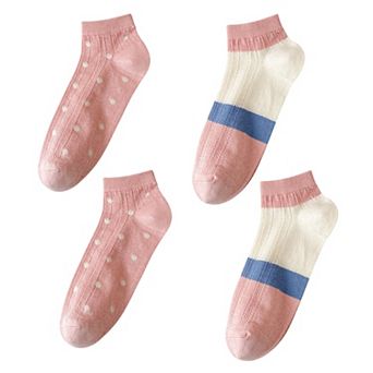 4 Pairs Women's Low-Cut Mesh Knit Cotton Socks Cute Pattern Breathable Stretch