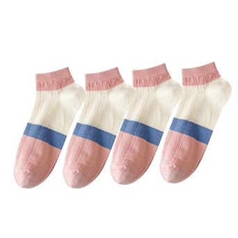 4 Pairs Women's Low-Cut Mesh Knit Cotton Socks Cute Pattern Breathable Stretch