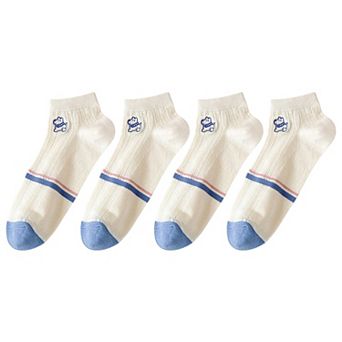 4 Pairs Women's Low-Cut Mesh Knit Cotton Socks Cute Pattern Breathable Stretch