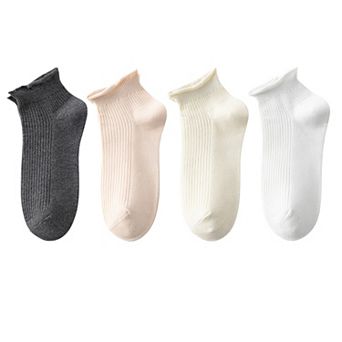 4 Pairs Women's Ultra-Thin Ribbed Ankle Socks Soft Stretch Breathable Design