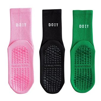 3 Pair Combo Sale Anti Slip Crew Socks with Grip Soles and Ribbed Cuffs in Multiple Color Options
