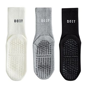3 Pair Combo Sale Anti Slip Crew Socks with Grip Soles and Ribbed Cuffs in Multiple Color Options