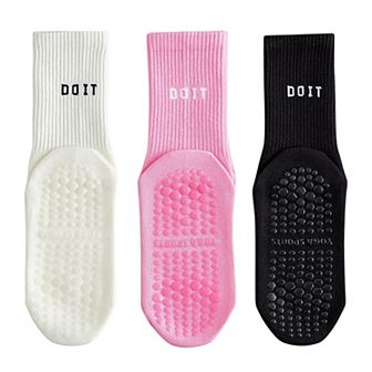 3 Pair Combo Sale Anti Slip Crew Socks with Grip Soles and Ribbed Cuffs in Multiple Color Options