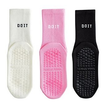 3 Pair Combo Sale Anti Slip Crew Socks with Grip Soles and Ribbed Cuffs in Multiple Color Options