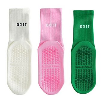 3 Pair Combo Sale Anti Slip Crew Socks with Grip Soles and Ribbed Cuffs in Multiple Color Options