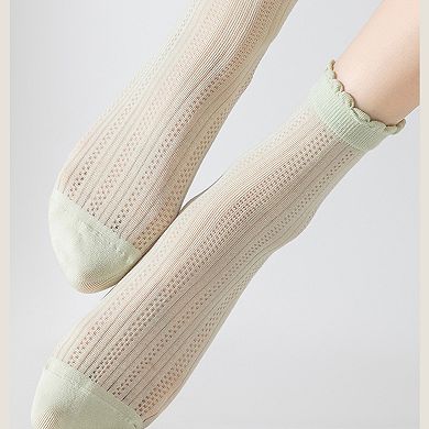 3 Pairs Women's Ruffle Trim Crew Socks Soft Cotton Knit Lightweight for Everyday Wear