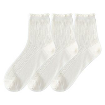 3 Pairs Women's Ruffle Trim Crew Socks Soft Cotton Knit Lightweight for Everyday Wear