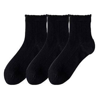 3 Pairs Women's Ruffle Trim Crew Socks Soft Cotton Knit Lightweight for Everyday Wear