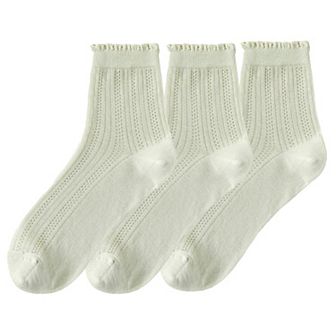 3 Pairs Women's Ruffle Trim Crew Socks Soft Cotton Knit Lightweight for Everyday Wear