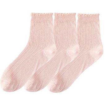 3 Pairs Women's Ruffle Trim Crew Socks Soft Cotton Knit Lightweight for Everyday Wear