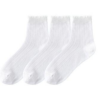 3 Pairs Women's Ruffle Trim Crew Socks Soft Cotton Knit Lightweight for Everyday Wear