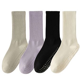 4-Pack Women's Anti-Slip Yoga Socks with Grips Comfortable Ribbed Design for Exercise and Indoor Use