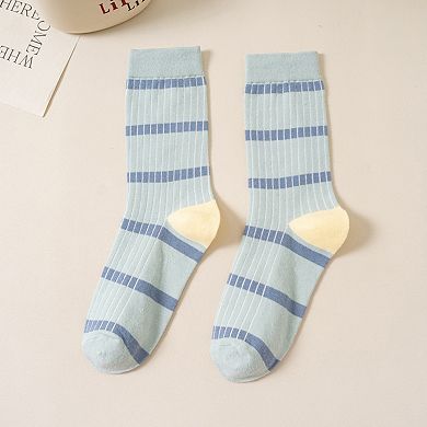 3 Pairs Women's Mid-Calf Striped Casual Cotton Socks
