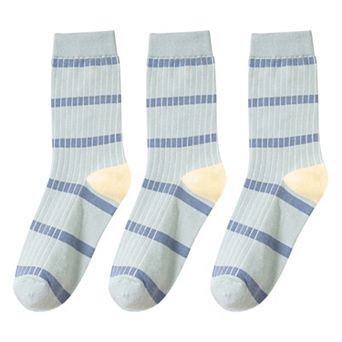 3 Pairs Women's Mid-Calf Striped Casual Cotton Socks