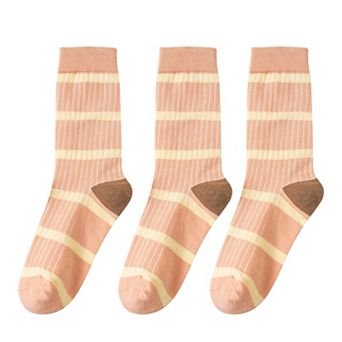 3 Pairs Women's Mid-Calf Striped Casual Cotton Socks