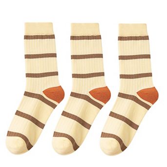 3 Pairs Women's Mid-Calf Striped Casual Cotton Socks