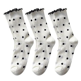 3 Pairs Women's Mid-Calf Polka Dot Socks with Lettuce Edge Cuff