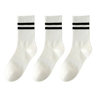 3-Pack Women's Cotton Crew Socks with Sporty Double Stripe Design in Assorted Colors