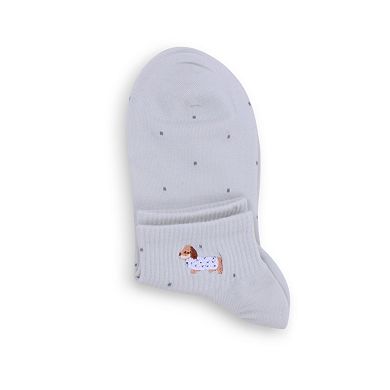 3-Pack Women's Cotton Ankle Socks with Embroidered Dog and Dotted Knit Pattern