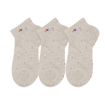 3-Pack Women's Cotton Ankle Socks with Embroidered Dog and Dotted Knit Pattern