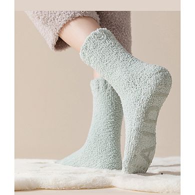 3 Pairs Women's Plush Non-Slip Crew Socks with Thick Fleece Lining and Cozy Warm Fit